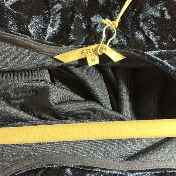 FRNCH Crushed Velvet Navy Long Sleeve Tie Wrists Top, Size M NWT - Picture 5 of 6